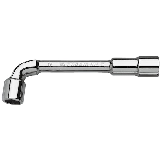 Facom 75_9 L-shaped socket wrench, chrome finish, side view on white background.