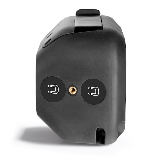Facom 779.2500RPB black magnetic tool holder, side angle, two magnet icons and brass fitting visible.