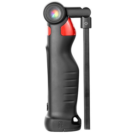 Facom 779CML compact black and red LED inspection lamp, side profile, with foldable arm, white background.