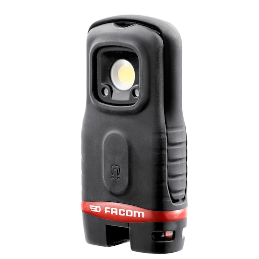 Photo of Facom 779_PCBPB compact black LED work light with red branding, front angle on white background.