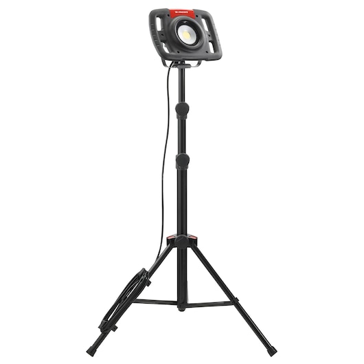Facom 779_TRIPOD LED work light on adjustable black tripod stand, front angle, photography product.