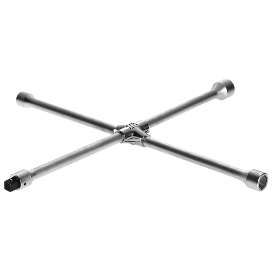 Facom 77APL2 silver four-way lug wrench for automotive wheel nuts, angled side view on white background.