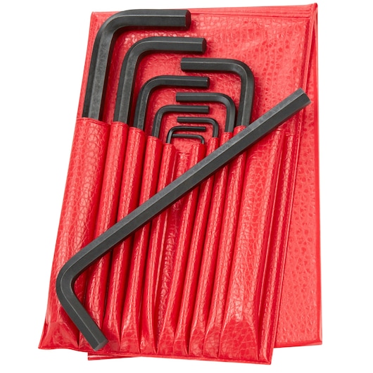 Facom 83H_JL10 hex key set with black L-shaped wrenches in a red vinyl pouch, product top view.