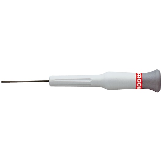 Facom precision screwdriver with white handle and thin shaft, side view, 84E_1_5X35.