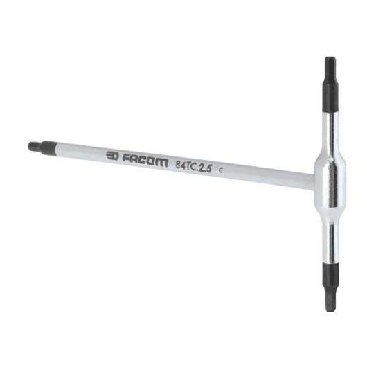 Facom 84TC_2_5 T-handle Torx key, silver with black tips, side angle on white background.