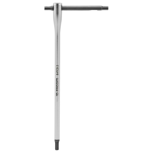 Facom 84TCD_3 T-handle hex key, silver and black, straight-on angle on white background.