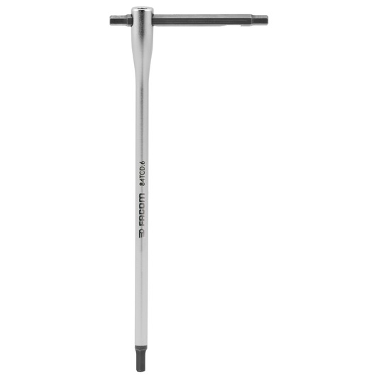 Facom 84TCD_6 T-handle hex key tool, silver metal, front angle, photography.