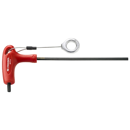 Facom 84TZ_3SLS T-handle hex key with red handle, safety cable, and ring, side angle on white background.