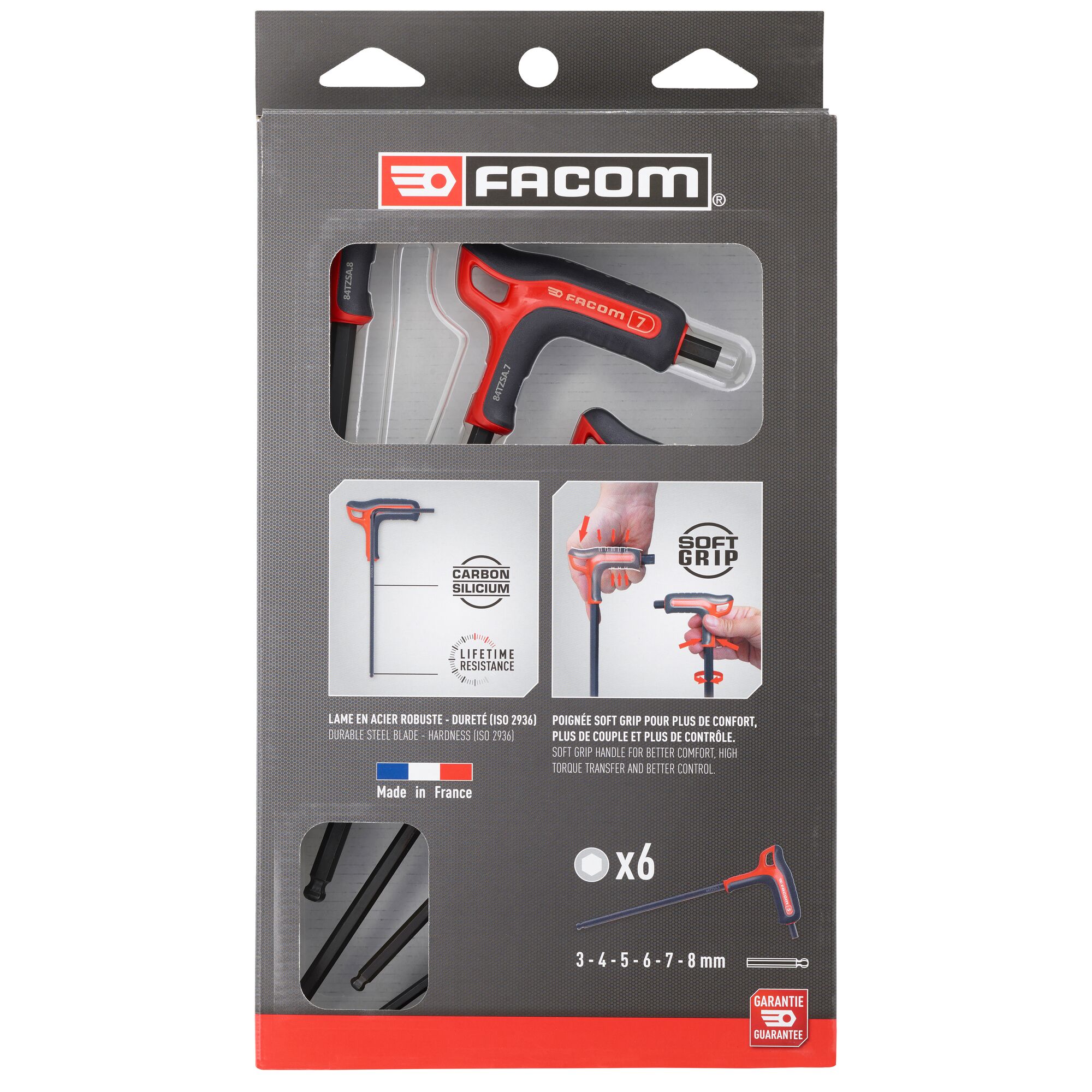 Metric P-Handle hexagonal key with ball end set, 6 pieces | FACOM
