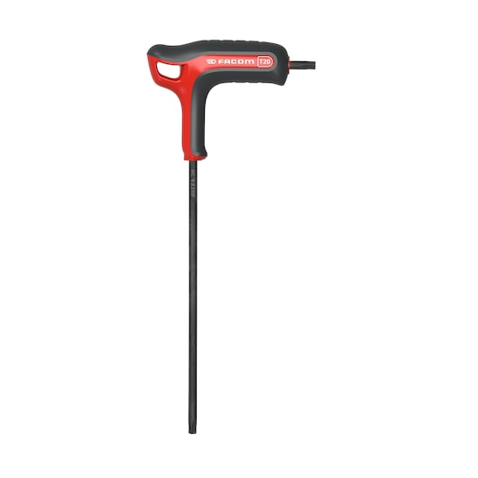 Facom T-handle Torx key T20 with long shaft, red and black, photography, front angle, 89TXA_20