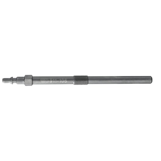 Photo of Facom 911-106 metal tap wrench shaft, hexagonal and threaded end, product photography, side angle.