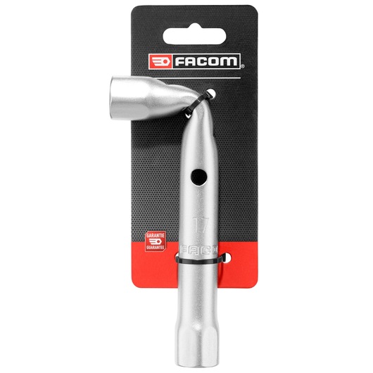 Facom 92A_17PB angled socket wrench in silver, photography, front view on white background.