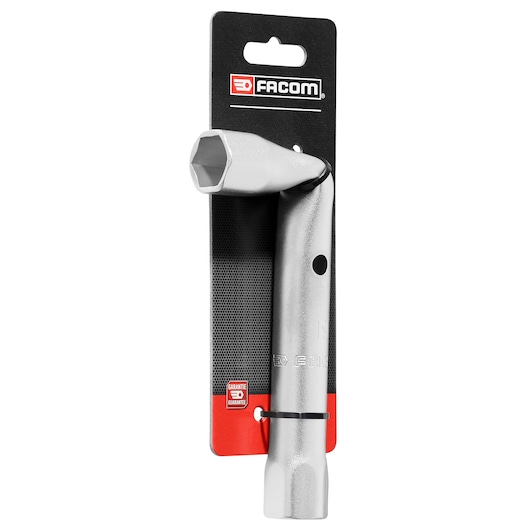 Facom 19mm angled box wrench 92A_19PB_P2 on retail card, silver steel, front angle, white background.