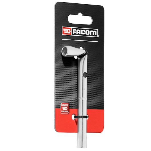 Facom 7mm angled box wrench 92A_7PB_P2 on retail card, front angle, silver hand tool.