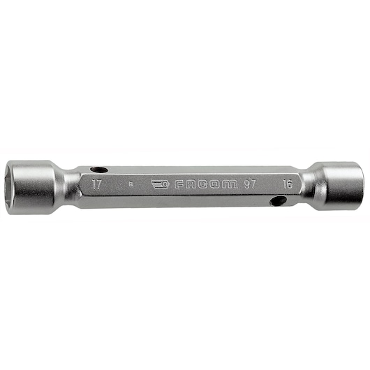 Facom 97_6X7 double-ended tubular box spanner, silver metal, side view on white background.