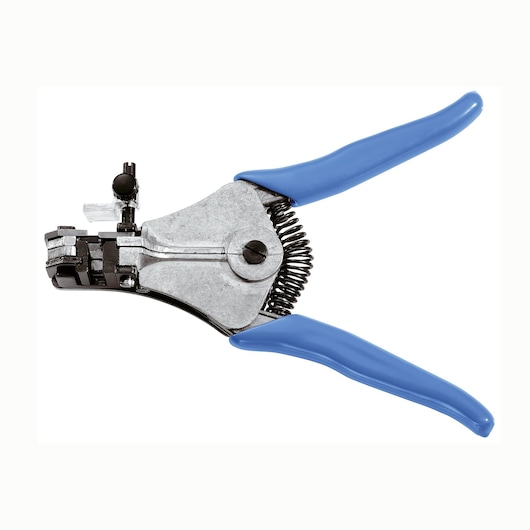Facom automatic wire stripper with blue handles, side angle, SKU 986058, hand tool.