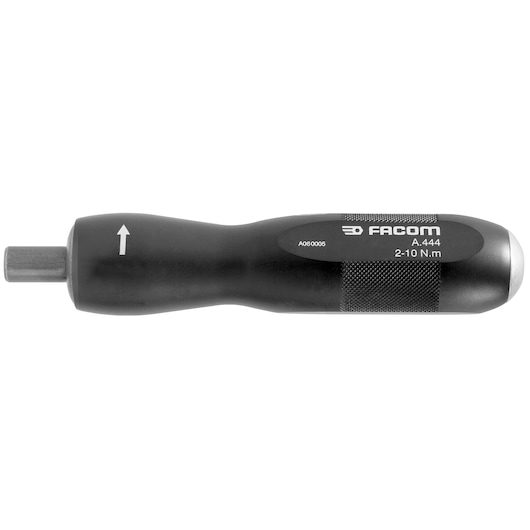 Facom torque screwdriver A_442, black handle, side view on white background.