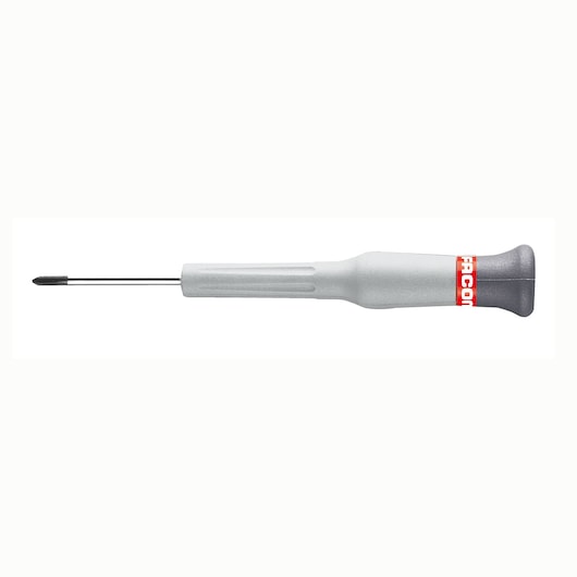 Facom AEFP_0X75 precision Phillips screwdriver with gray handle, side view on white background.