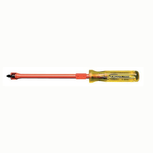 Facom AFP_2 insulated Phillips screwdriver with transparent yellow handle, side view on white background.