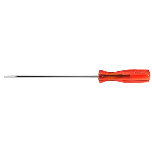 Facom AR_3_5X75 flathead screwdriver with red handle, side view, white background.