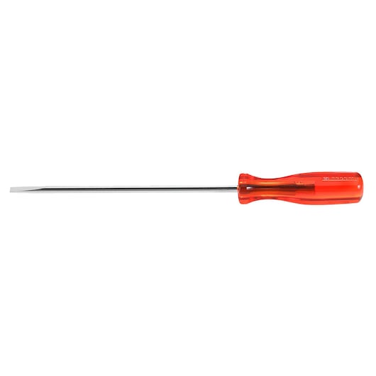 Facom AR_4X100 slotted screwdriver with transparent red handle, side view on white background.