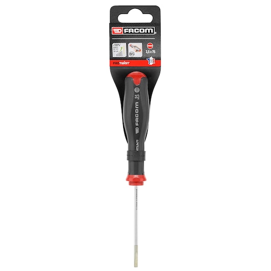 Facom flathead screwdriver AT3_5X75PB, black and red handle, front angle, white background.