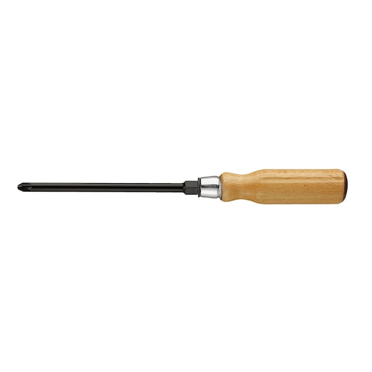 Facom ATHH_D1 wood handle Phillips screwdriver, side view on white background.