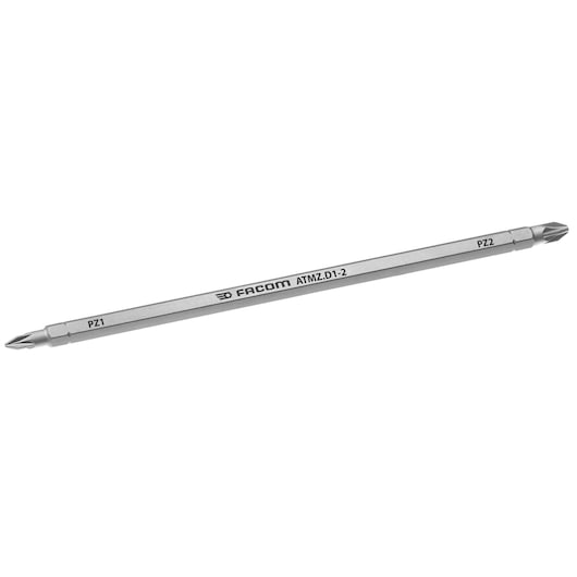 Facom ATMZ.D1-2 double-ended Phillips screwdriver bit, silver metal, shown on white background, side angle.