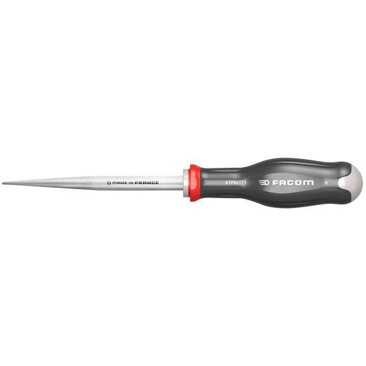 Facom ATP6X80 tapered punch with black ergonomic handle and metal shaft, side view on white background.