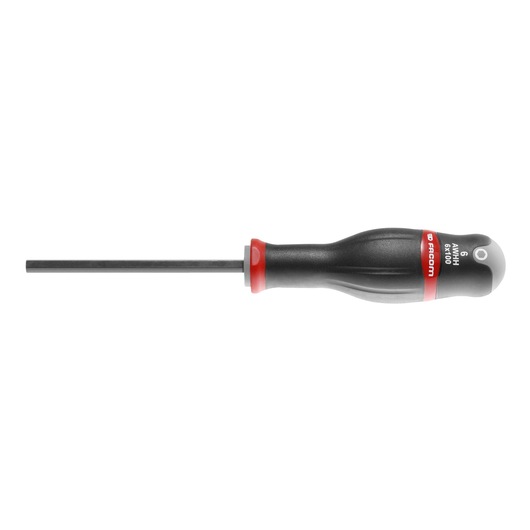 Facom hex screwdriver with black handle and red band, side view, ATWHH3X75, hand tool.