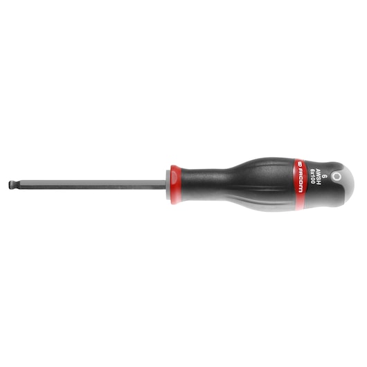 Facom ball end hex screwdriver ATWSH2X75, black handle, side view, white background