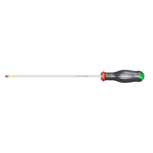Facom long Torx screwdriver with black and green handle, side view, SKU ATX40X275.