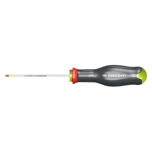 Facom ATXRP40X150 photography of Torx screwdriver with black handle and yellow-green accents, side view.