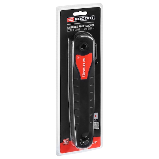 Facom AXS.MPB extension wrench in black and red, packaged in blister pack, front angle.