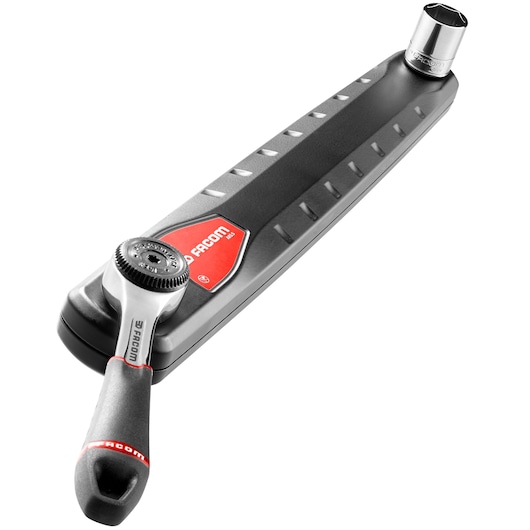 Facom AXS.SPB ratchet wrench with black and red handle, photographed at an angled view on white background.