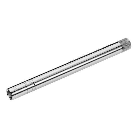 Facom B_S16A2 chrome tubular socket tool, side angle, knurled grip end, photography on white background.