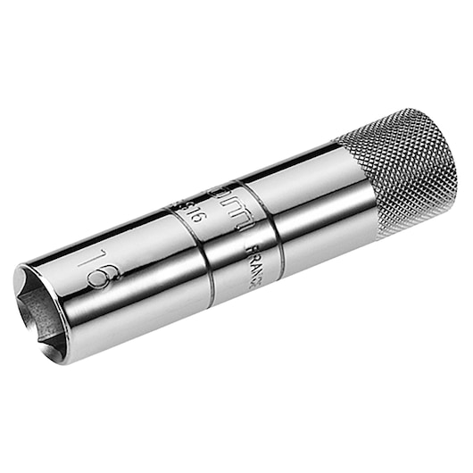 Facom BS18A1 chrome socket with knurled grip, angled view, tool for tightening and loosening bolts.