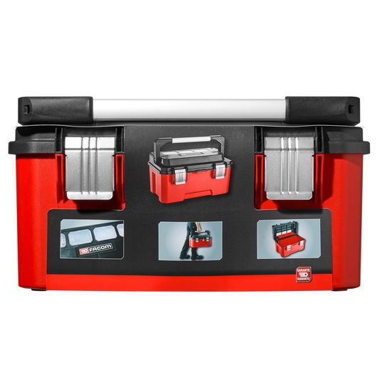 Facom BP_P20ACM1PB red and black toolbox with metal latches, front view on white background.