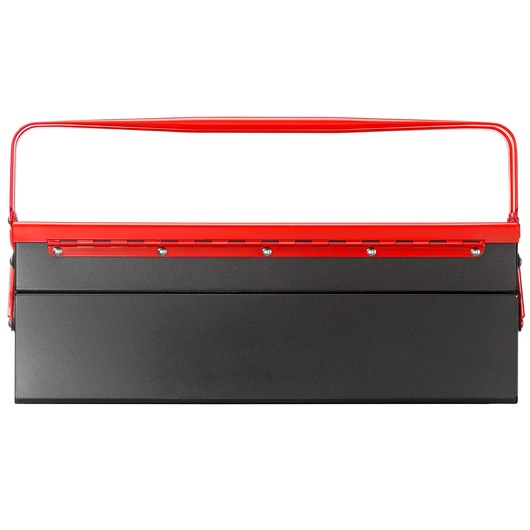 Facom BT9 metal toolbox with red handle and black body, front angle on white background.
