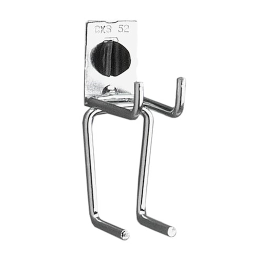 Facom CKS52A double metal tool hook, silver, front angle, photography of wall mount accessory.