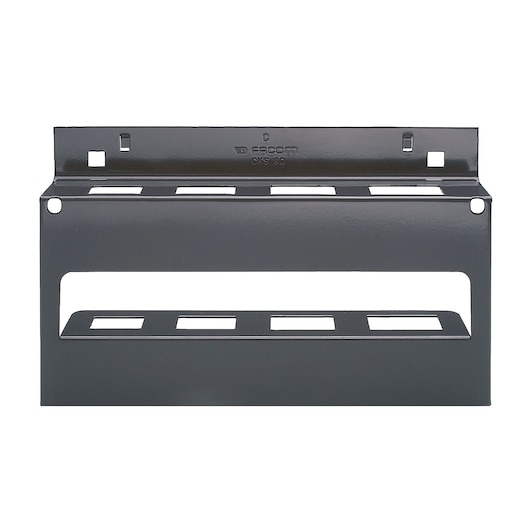 Facom CKS80B black steel wall-mount storage rack, rectangular slots, front angle, white background.
