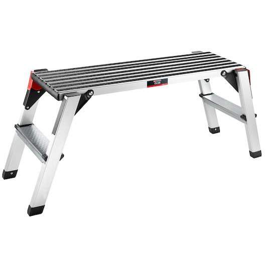 Facom CR.S20 aluminum step stool, silver with black non-slip top, side view on white background.