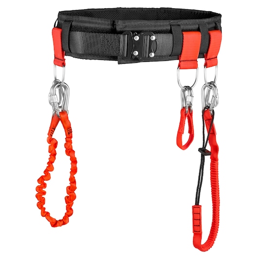 Facom CT100-140 safety tool belt with red lanyards and metal carabiners, front angle on white background