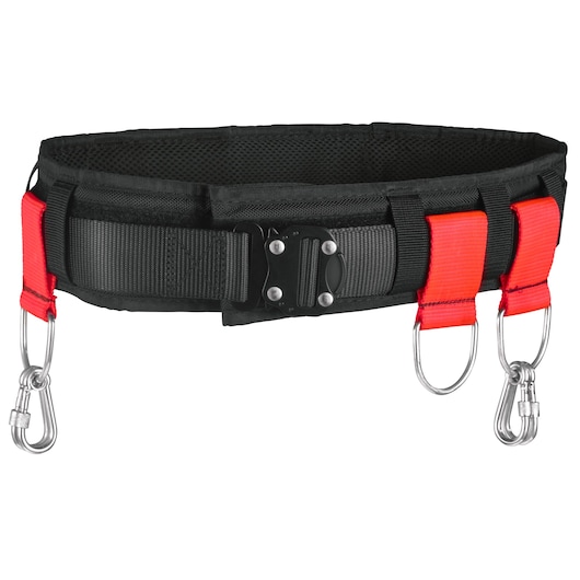 Facom CT100-140 black tool belt with red loops and metal carabiners, front angle, photography