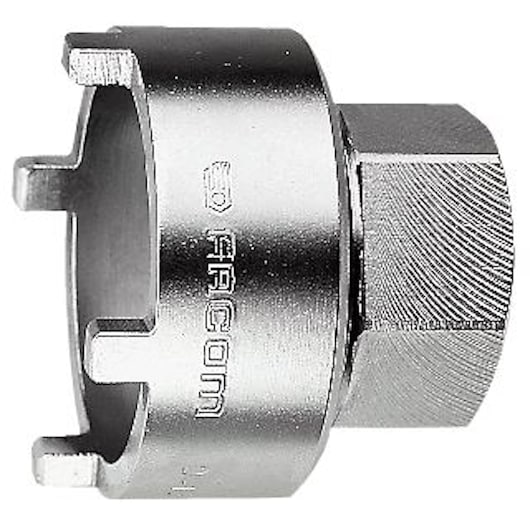 Facom D_138 metal four-prong socket tool, side angle, silver finish, photography category.