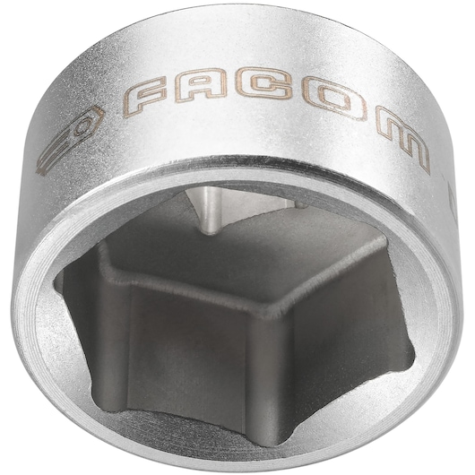 Facom D_163-24 socket, silver metal, hexagonal design, close-up front angle on white background.