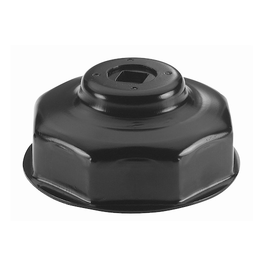 Facom D_164 oil filter wrench cap, black metal, hexagonal shape, product on white background, angle view.