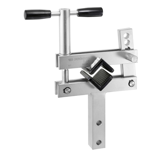 Facom D_22B metal pipe clamp with black handles, front angle, on white background.
