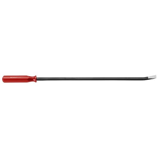 Facom D_3-18 long flat pry bar with red handle, photographed from side on white background.