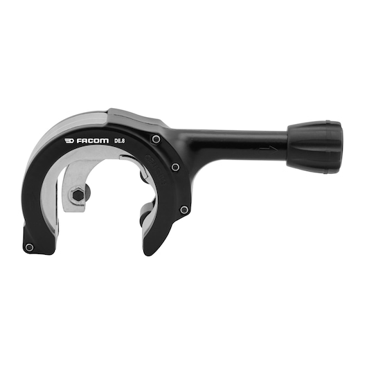 Facom DE.8 pipe cutter with ergonomic handle, black and silver, side view on white background.